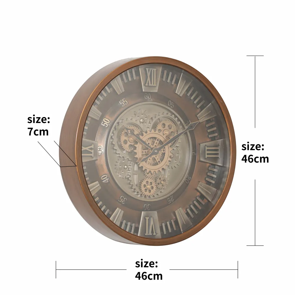 Roland Runde Industrielle Wanduhr mit beweglichen Zahnrädern