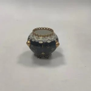 Royal Copenhagen Blaue kannelierte kleine Vase Nr. 1043 seltenem Dunkelblau und Gold