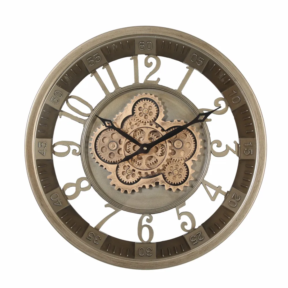 Runde industrielle Wanduhr mit beweglichen Zahnrädern von Montreau