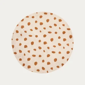 Runder beigefarbener Baumwollteppich Tandani mit Gepardendesign Orange, Ø 100 cm