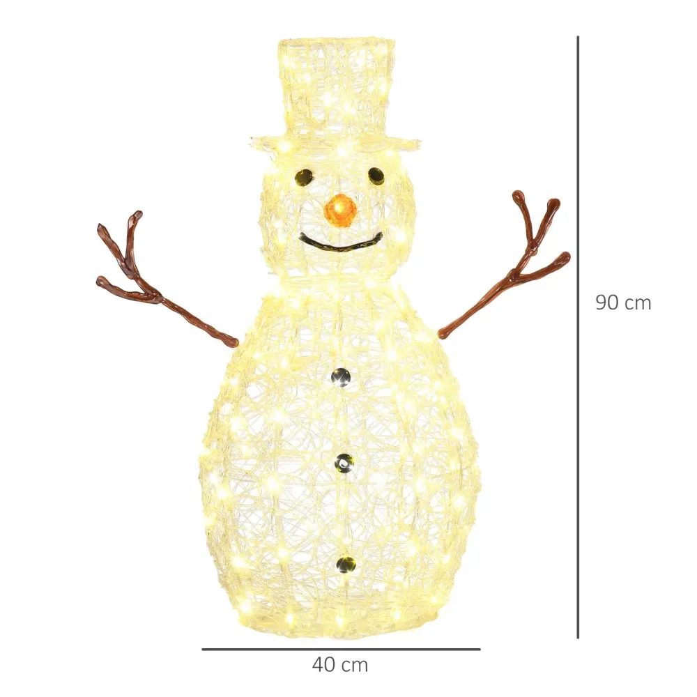 Schneemann Weihnachtsdeko mit LED-Beleuchtung warmweiß, 90cm