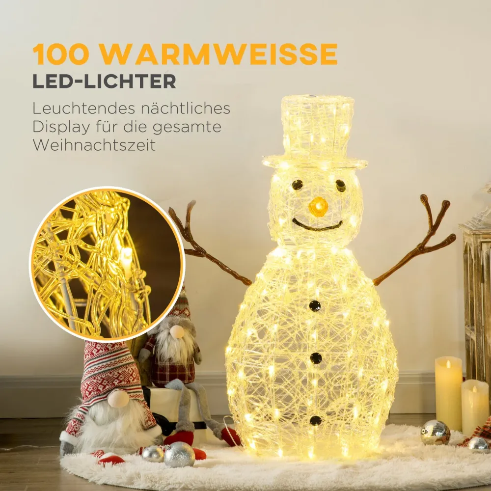 Schneemann Weihnachtsdeko mit LED-Beleuchtung warmweiß, 90cm