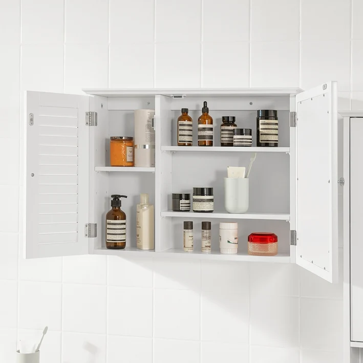 SoBuy | Spiegelschrank | Hängeschrank mit Spiegeltür | Badschrank Weiß | BZR55-W