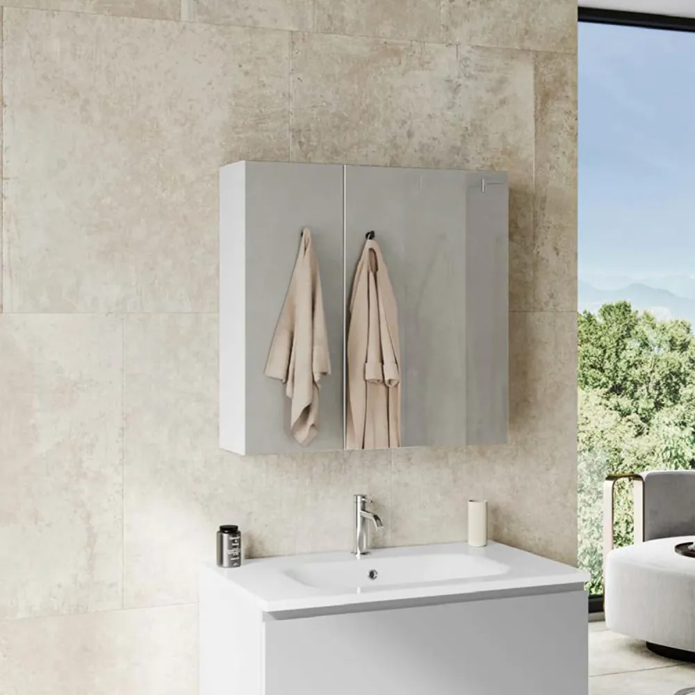 Spiegelschrank 70x15x68 cm mit 2 Türen Cubi&Co - Hochglanz Weiß