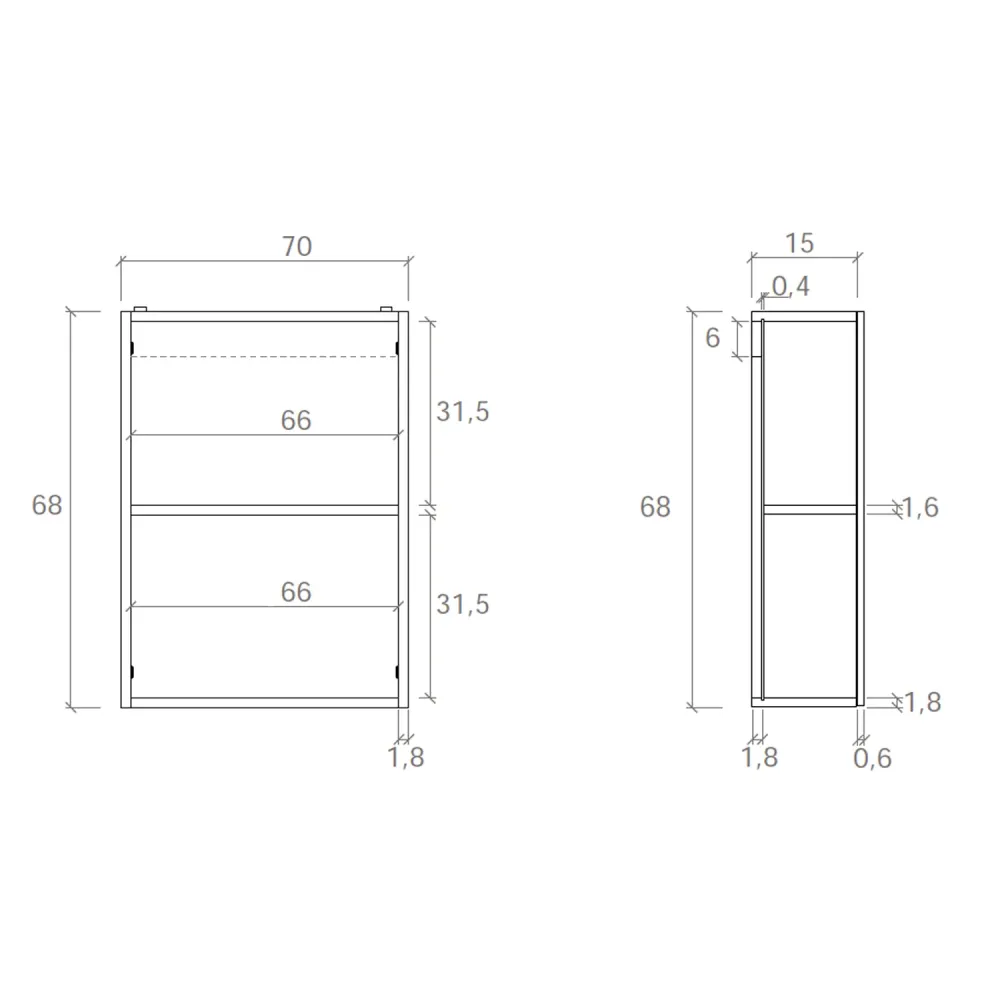 Spiegelschrank 70x15x68 cm mit 2 Türen Cubi&Co - Hochglanz Weiß