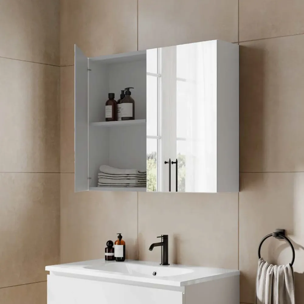 Spiegelschrank 80x15x68 cm mit 2 Türen Cubi&Co - Hochglanz Weiß