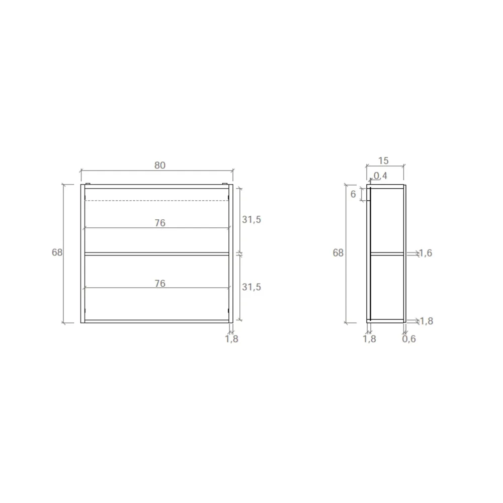Spiegelschrank 80x15x68 cm mit 2 Türen Cubi&Co - Hochglanz Weiß