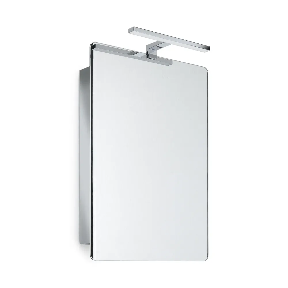 Spiegelschrank mit Schiebetür, 3 Ablagen und LED-Lampe von Gedy Modell Kora - Hochglanz verchromt