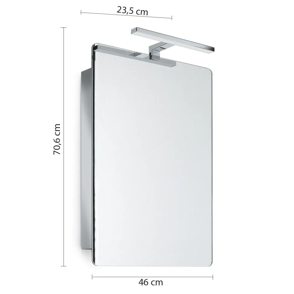 Spiegelschrank mit Schiebetür, 3 Ablagen und LED-Lampe von Gedy Modell Kora - Hochglanz verchromt
