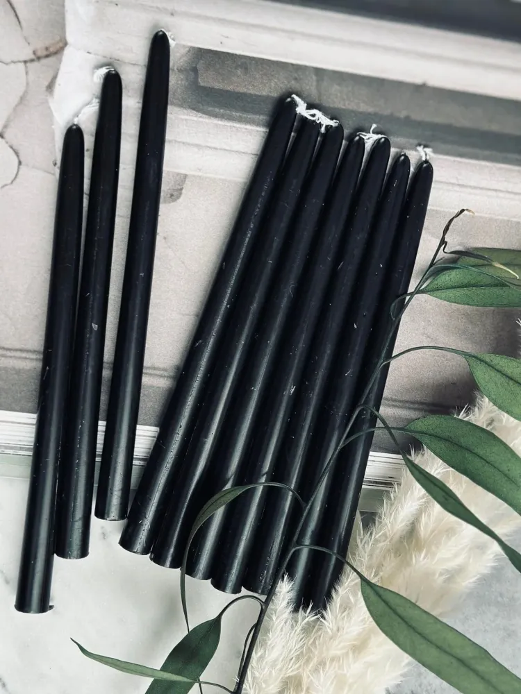 Stabkerzen 10 Stk. - Schwarz 20 cm