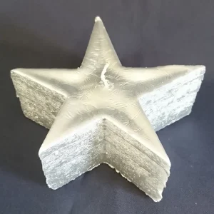 STANDKERZE - Wachs / Kerzenmaterial, Silbernd (Überzogen) Farbend, Handarbeit, Sternform, 1 Docht (G)