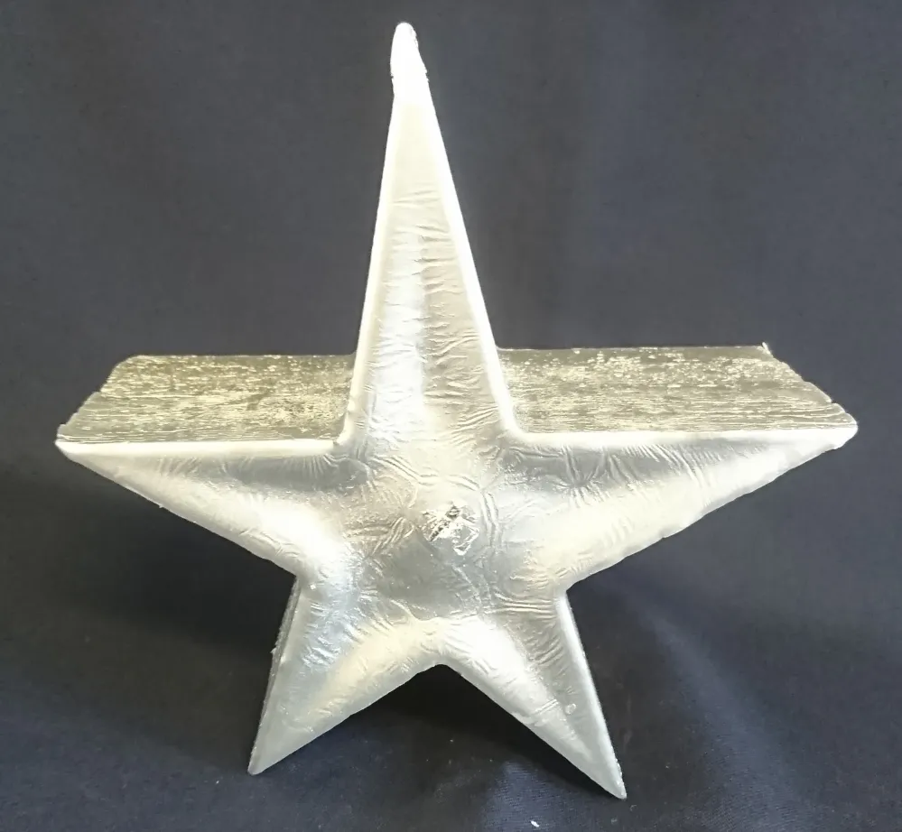 STANDKERZE - Wachs / Kerzenmaterial, Silbernd (Überzogen) Farbend, Handarbeit, Sternform, 1 Docht (G)