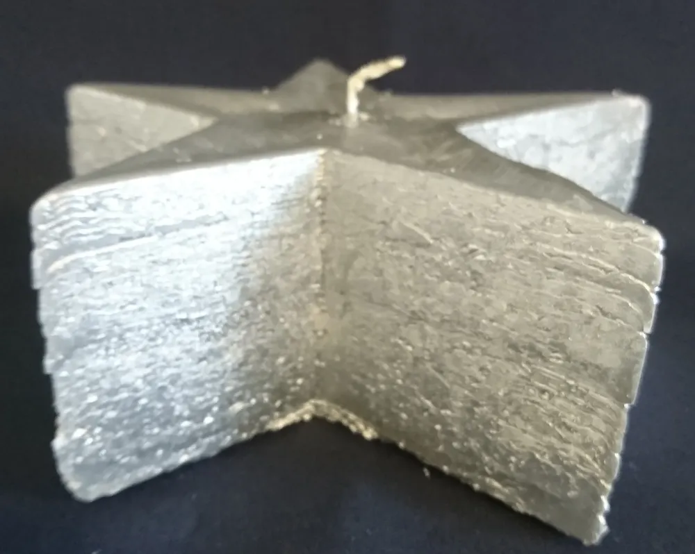 STANDKERZE - Wachs / Kerzenmaterial, Silbernd (Überzogen) Farbend, Handarbeit, Sternform, 1 Docht (G)