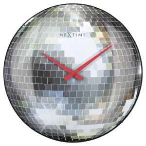 Stille Wanduhr - 35cm - Discobal - Koepelvormig Glas - NeXtime "Disco Ball"