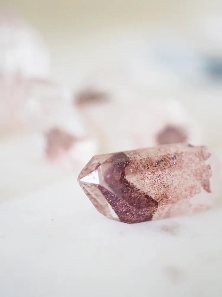 Sunset Phantom Quarz x Hämatit Spitze ca. 2cm - aus Haydarabad Indien RARE (NEW FIND)