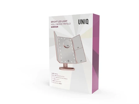 UNIQ Schminkspiegel – Trifold mit LED Licht & 3X Vergrößerung – Roségold
