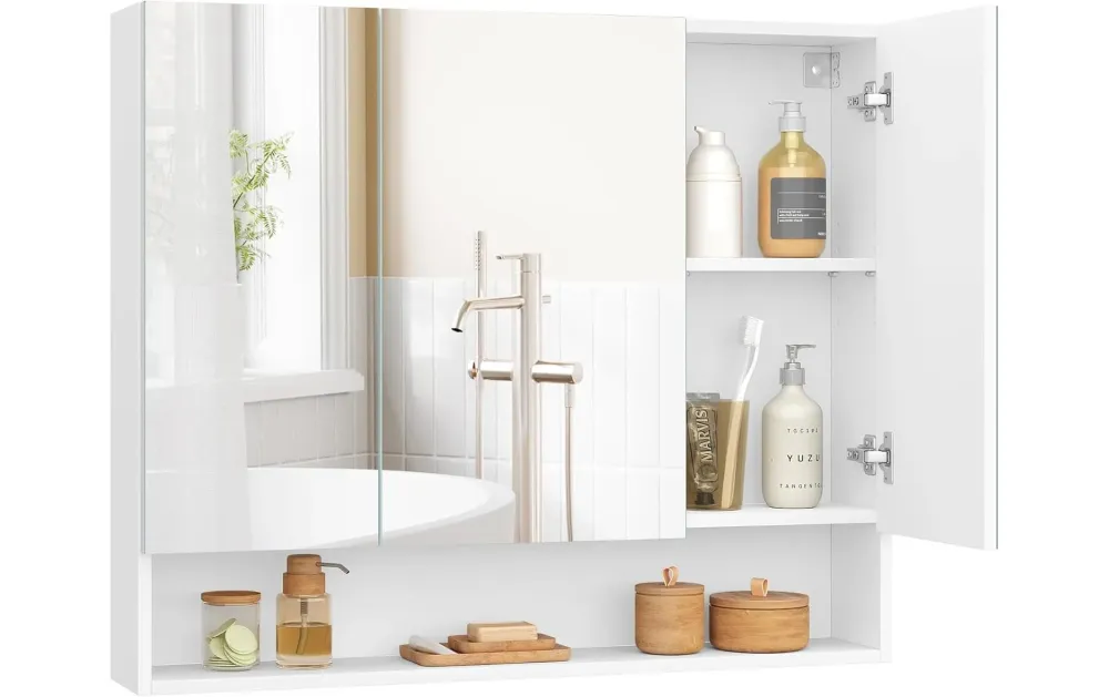 Vasagle Spiegelschrank – 90×16,5×75 cm, Spanholzplatte/Glas, Wandmontiert, Weiss