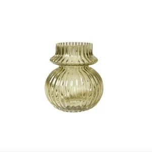 Vase mit Rillen - Grünes Glas