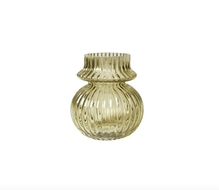 Vase mit Rillen - Grünes Glas