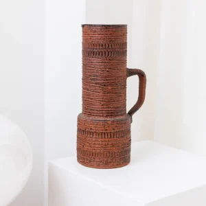 Vintage Brutalist Chamottevase von Spara Keramik rotbraun Deutschland 1960er