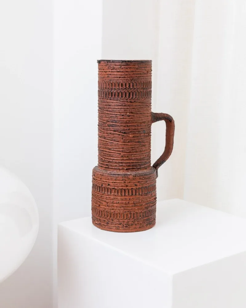 Vintage Brutalist Chamottevase von Spara Keramik rotbraun Deutschland 1960er