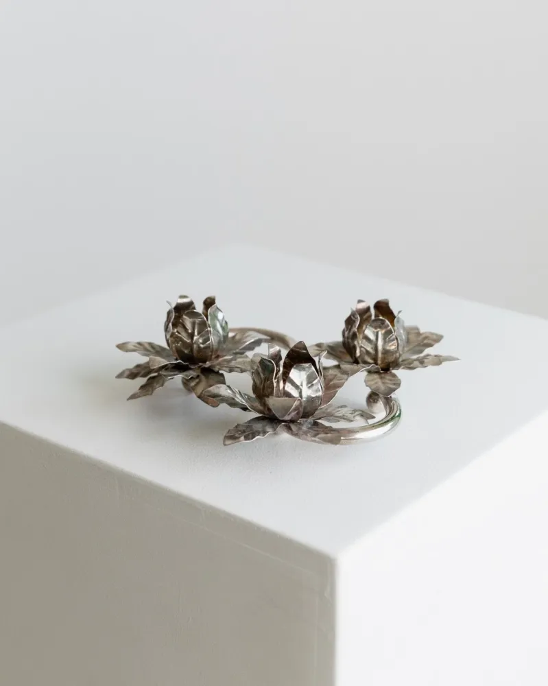 Vintage Kerzenhalter 3 Flowers versilbert