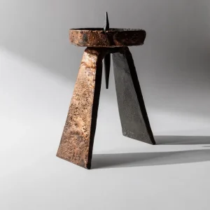 Vintage Kerzenhalter handgeschmiedet brutalist Kupferstruktur skulptural Tischdeko 1960er