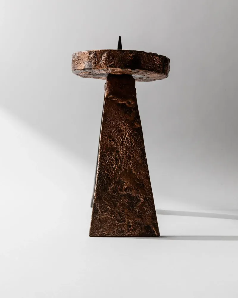 Vintage Kerzenhalter handgeschmiedet brutalist Kupferstruktur skulptural Tischdeko 1960er