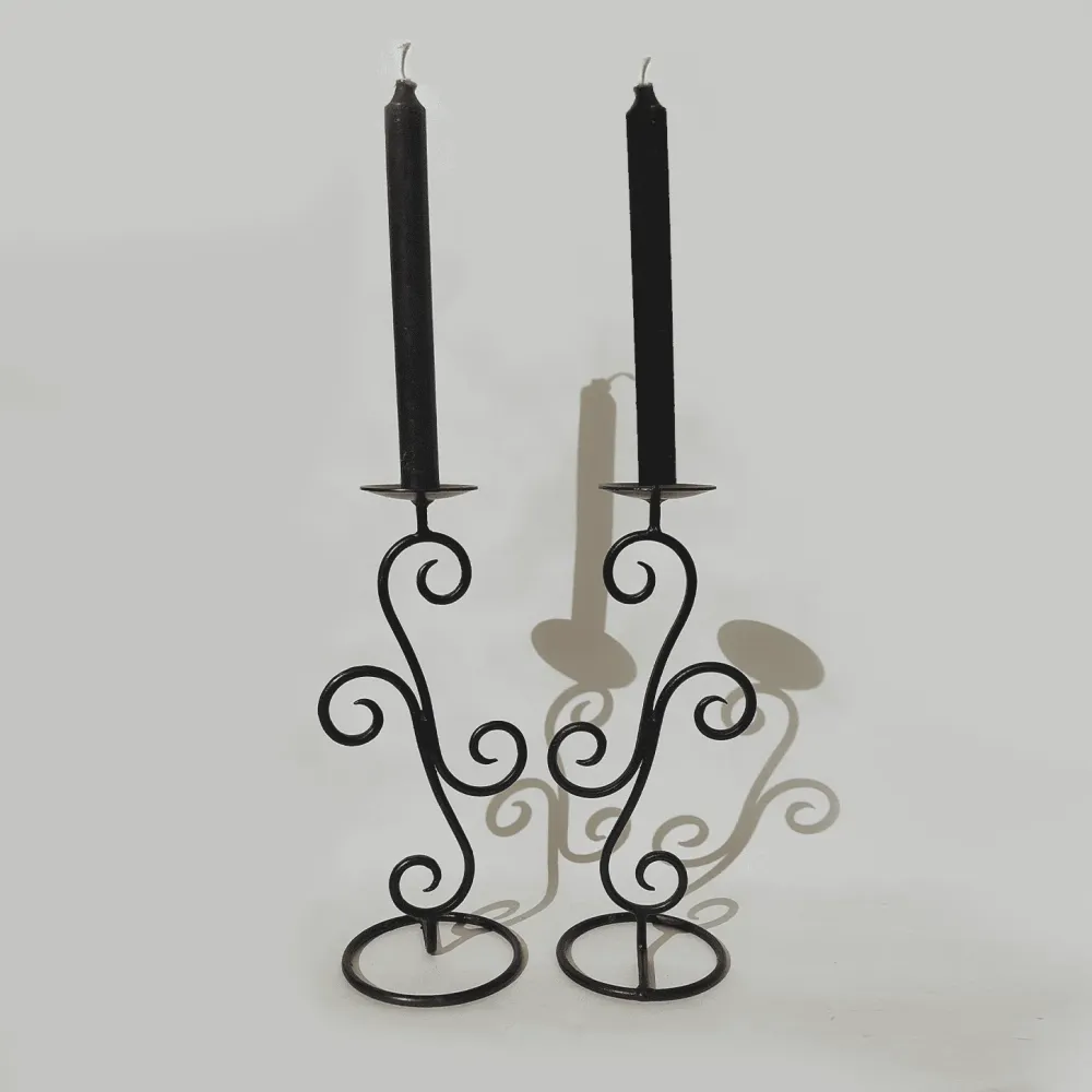 Vintage Kerzenhalter Spirales von sehr gut Schwarz Metall Set von 2