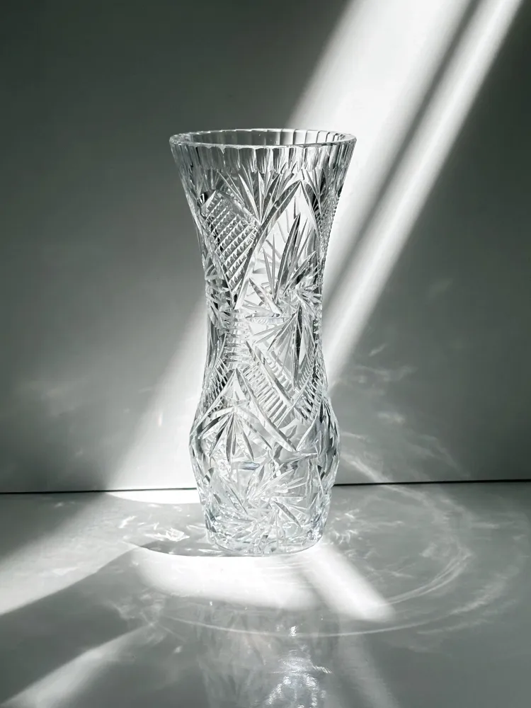 Vintage Kristall Glas Vase Mid Century 1960er 1970er Bleikristall
