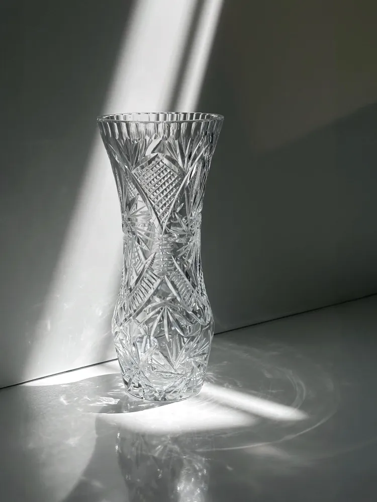 Vintage Kristall Glas Vase Mid Century 1960er 1970er Bleikristall