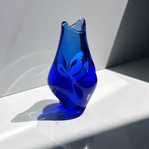 Vintage Mini Glas Vase von Miroslav Klinger Kobalt Blau Solifleur