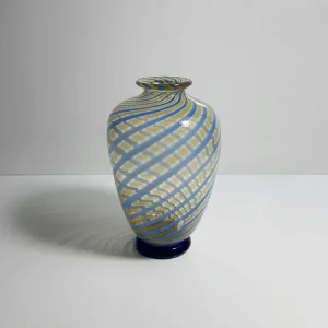 Vintage Murano Swirl Vase von Fratelli Toso Blau Gelb Glas Mid Century 1950er