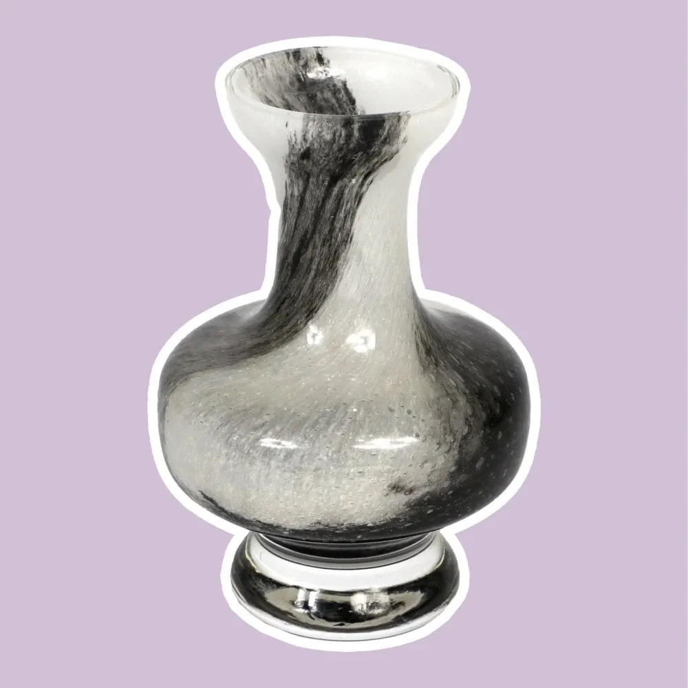 Vintage Murano Vase Schwarz Weiß Swirl Italien 1970er
