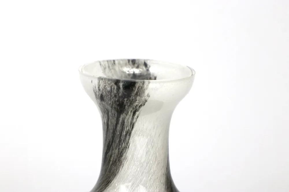 Vintage Murano Vase Schwarz Weiß Swirl Italien 1970er