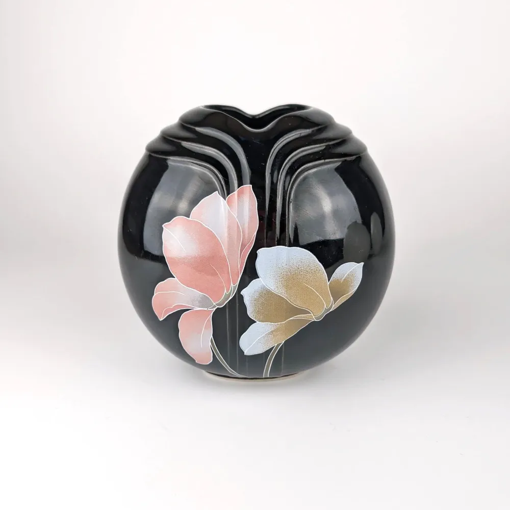 Vintage Muschel Vase Schwarz Weiß Art Deco 80er Set von 4