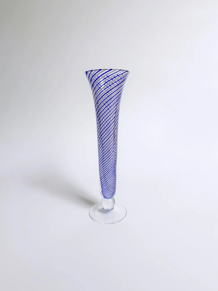 Vintage Pasabahce Swirl Fadenglas Vase Kobalt Blau Türkisch Mid Century Weiß