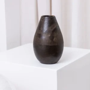 Vintage Studio Keramik Vase von Elisabeth Dunker dunkelbraun organische Form