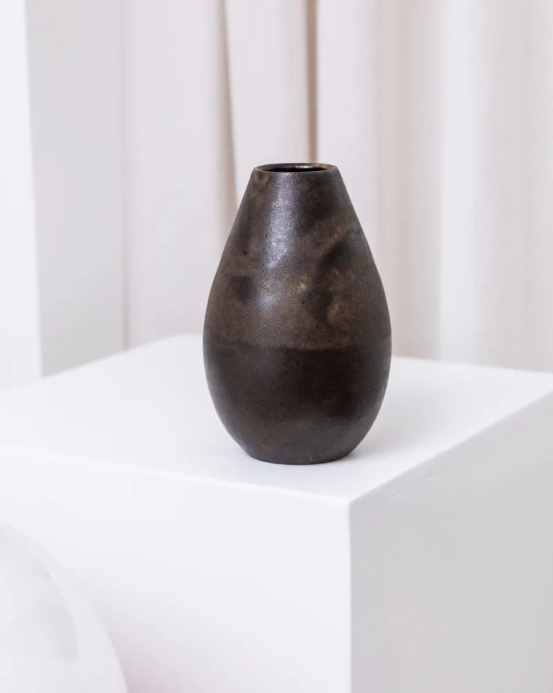 Vintage Studio Keramik Vase von Elisabeth Dunker dunkelbraun organische Form