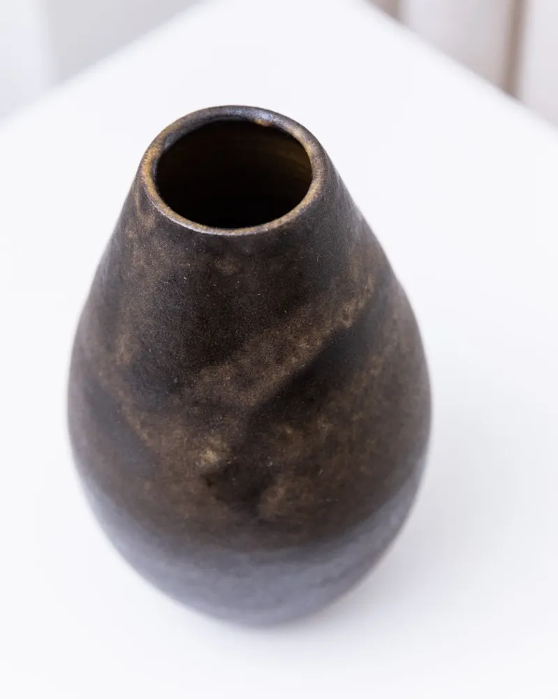 Vintage Studio Keramik Vase von Elisabeth Dunker dunkelbraun organische Form