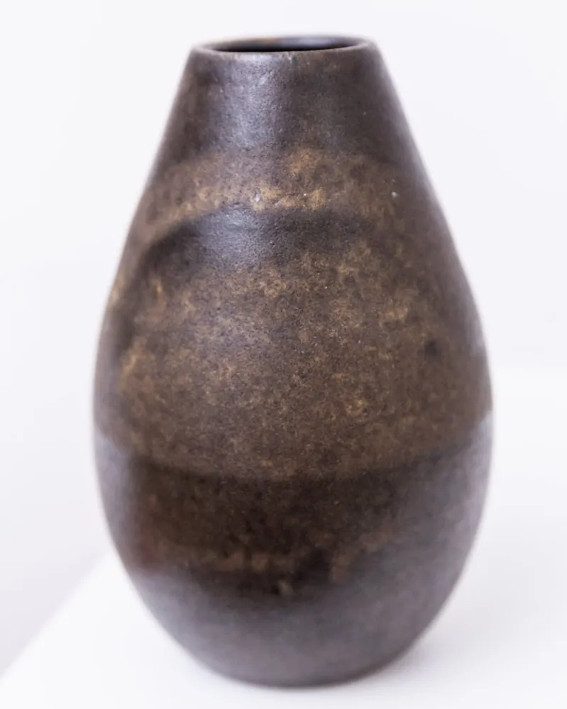 Vintage Studio Keramik Vase von Elisabeth Dunker dunkelbraun organische Form