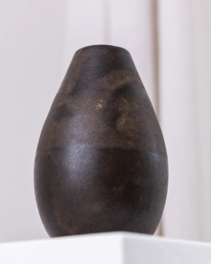 Vintage Studio Keramik Vase von Elisabeth Dunker dunkelbraun organische Form