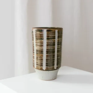 Vintage Studio Keramikvase Relief braun beige Mid Century Design 1960er