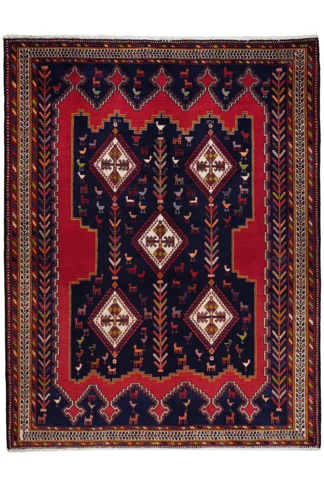 Vintage Teppich Afshar 223x172cm bunt mit Medallionmuster