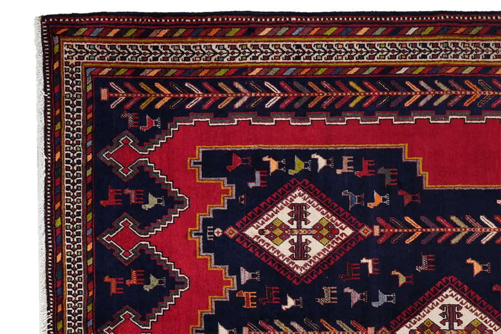 Vintage Teppich Afshar 223x172cm bunt mit Medallionmuster