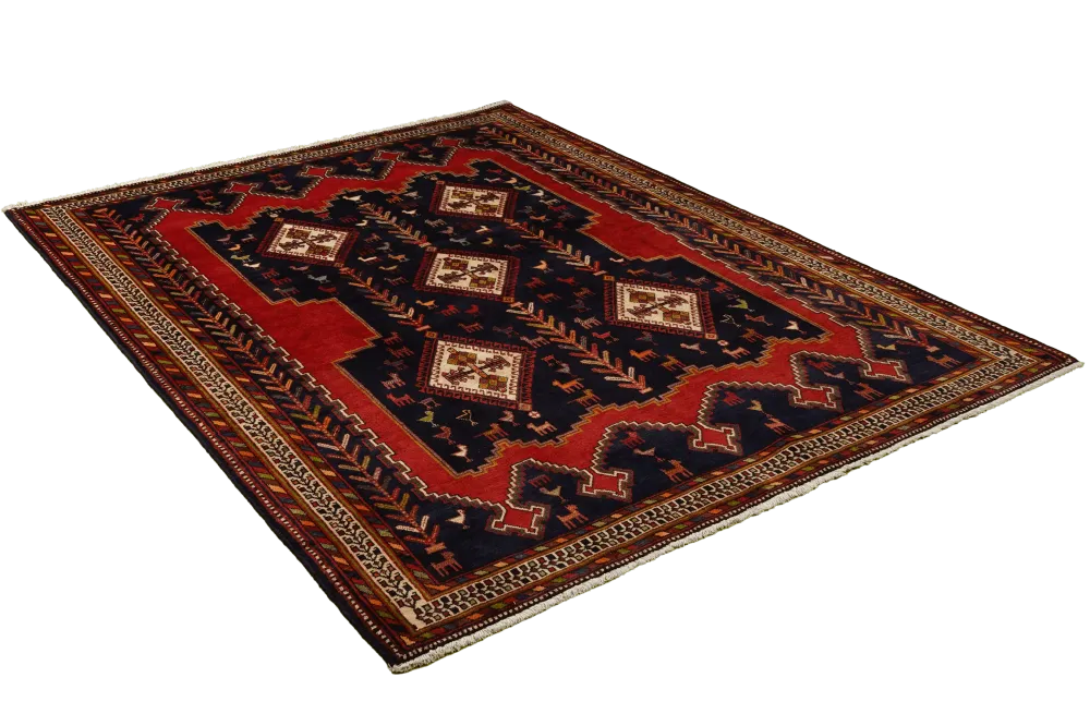 Vintage Teppich Afshar 223x172cm bunt mit Medallionmuster