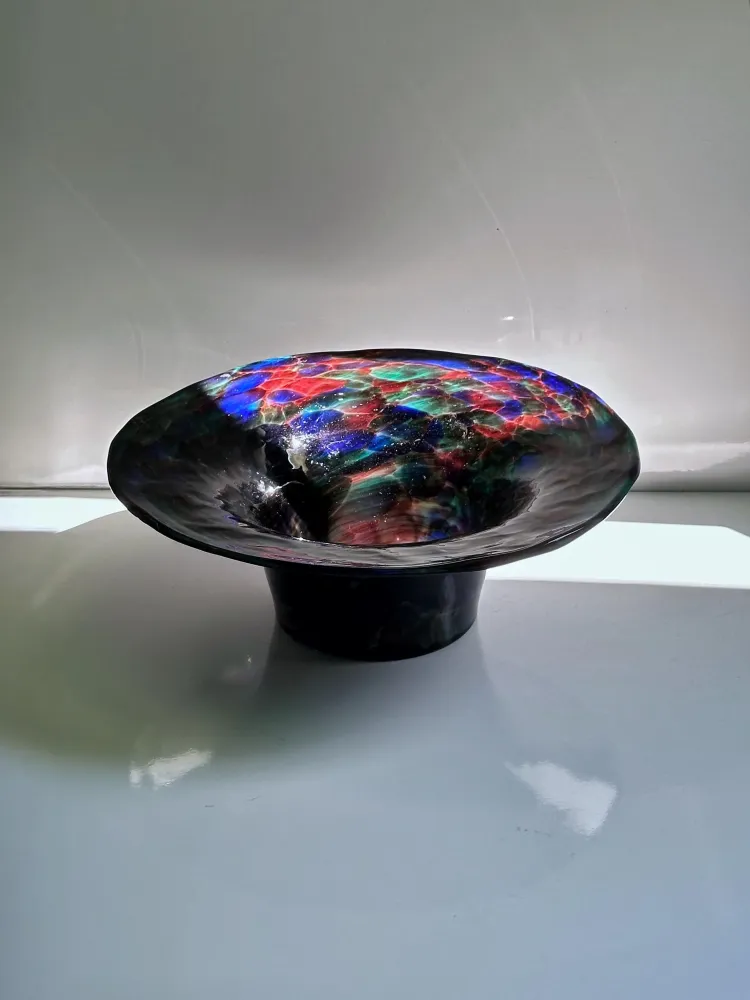 Vintage Vase Böhmisches Glas Rot Grün Blau 1980er Space Age Galaxy