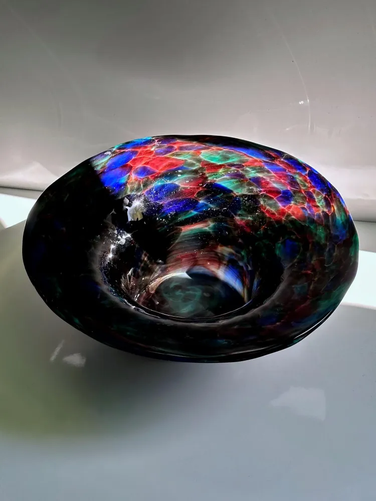 Vintage Vase Böhmisches Glas Rot Grün Blau 1980er Space Age Galaxy