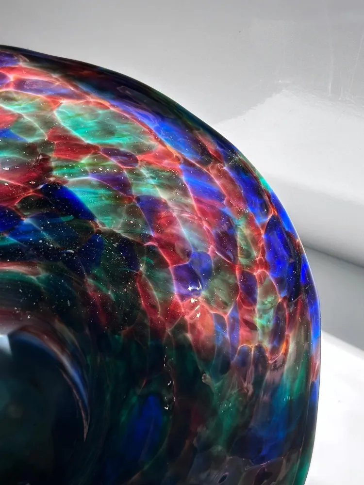 Vintage Vase Böhmisches Glas Rot Grün Blau 1980er Space Age Galaxy