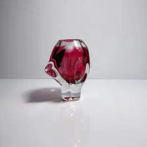 Vintage Vase Josef Hospodka Cranberry Pink von Chřibská Sklo Sommerso Rot